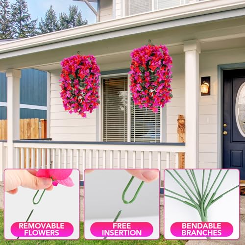 Alotiki Artificial Bougainvillea Flowers for Outdoor Plant,4 pcs Faux Hanging Flowers Bougainvillea for Outside Decoration,Fake Silk UV Resistant Vines for Front Door Porch(Rose red+Fuchsia) by Alotiki - Used condition - Image 6