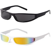 Y2K Wrap Around Sunglasses for Women Men Small Narrow Frame Rectangle Sunglasses 90s Small Face Futuristic Sports Shades
