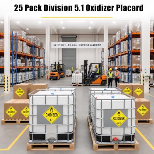 Image of 25 Pcs 5.1 Oxidizer Placard Stickers, 10.75 inch x 10.75 inch Removable Self-Adhesive Vinyl Hazard Compliant Labels for Short-Term Applications