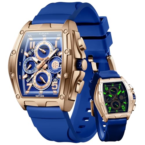 Image of LIGE Mens Watches Luxury Tonneau Watches for Men Waterproof Analog Watch Chronograph Calendar Date Men's Dress Business Work Watch Large Square Face Wristwatch