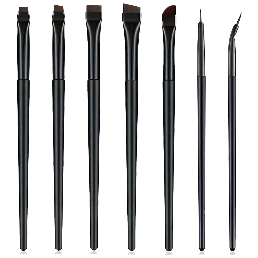 7 Piezas Pinceles de Maquillaje, Cepillo Delineador de Ojos de Ángulo Fino y Plano Maquillaje de Ojos Profesional Pinceles de Sombra de Ojos Pincel Delineador de Ojos en Ángulo Brochas de Cejas