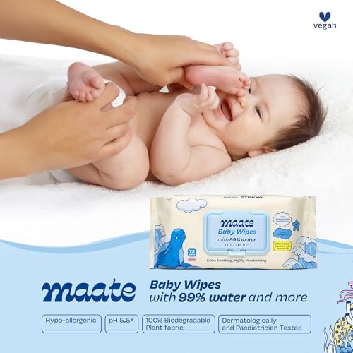 Image of Maate Baby Wipes (Pack of 2, 144 Wipes) | Soothing & Hypoallergenic | Infused With Plant Squalane, Tamanu Oil & Aloe Vera | Moisturizing & Hydrating | Baby Wet Wipes | Paraben & Sulphate Free