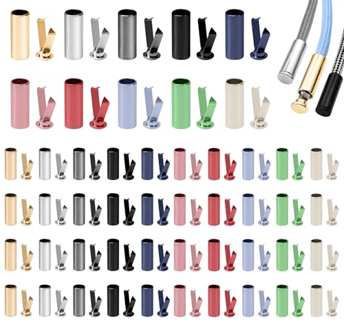 Alethron Kordelenden, 50 Sets Kordelstopper Metall, 10 Farben Kordel Endst&uuml;ck Metall Druckkn&ouml;pfe Schn&uuml;rsenkel Endkappen Rope Laces Endh&uuml;lsen f&uuml;r Hoodie Zubeh&ouml;r DIY Design