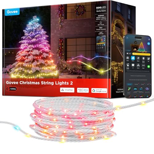 Lighting Govee Christmas Lights 2, RGBWIC 164FT 500LEDs String Lights for Holiday Decor, Smart Indoor Outdoor LED Decoration with Shape Mapping Function, 130+ Scene Modes, APP Control, Clear Wire SmartThings Compatible Lighting Govee Christmas Lights 2, RGBWIC 164FT 500LEDs String Lights for Holiday Decor, Smart Indoor Outdoor LED Decoration with Shape Mapping Function, 130+ Scene Modes, APP Control, Clear Wire SmartThings Compatible