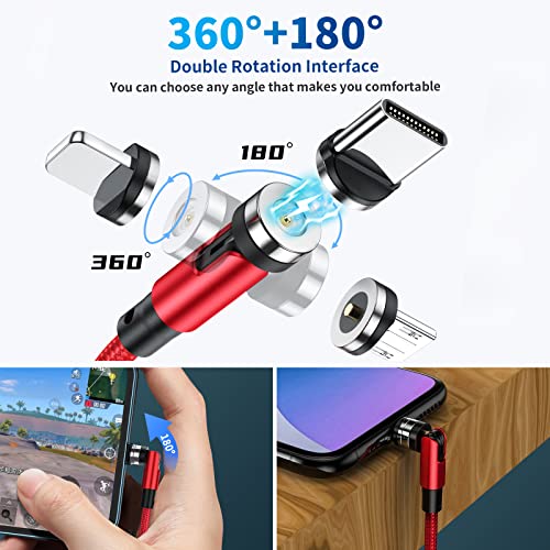 Hydood Magnetic Charging Cable (5-Pack, 10/10/6.6/3.3/1.6Ft), 540° Rotation Magnetic Phone Charger Cable With Led Light Compatible With Micro Usb, Type C And Iproduct Device | Red Nylon-Braided Cord #TOP1
