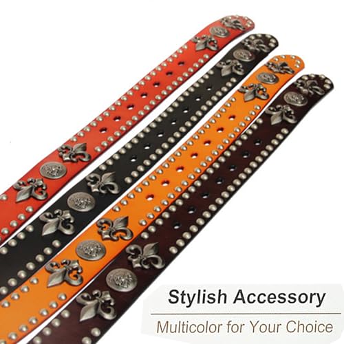 Vintage Retro Studded Casual Cowhide Leather Belts, Metal Skull Cross Skull Belt with Buckle for Women Men Jeans Dresses2