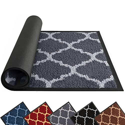 Mibao – Paillasson d'intérieur lavable super absorbant, tapis de porte d'entrée avec envers caoutchouc antidérapant, tapis d'entrée très résistant qui attrape la saleté, 40 x 60 cm, gris