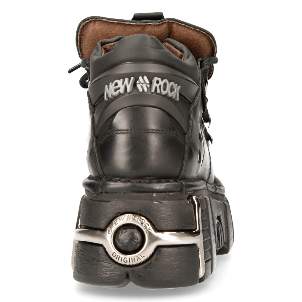 New Rock Botín Piel Negro Mujer Zapato Plataforma ICONIC 106 Black Woman Ankle Leather Shoes Boots M.106N-S16