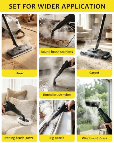 Image of 300F Steam Cleaner for Home, 4.5 Bar, With 21 Accessories | Floor, Window, Oven, Grout, Furniture| Kitchen, Bathroom| 1.5L Tank| 5M Power Cord| Steamer Cleaning| Safety Lock| White