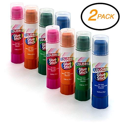 Emraw Washable Colored Glue Stick Safe Smooth Wrinkle Acid Free - Colors Included: Blue, Green, Pink & Orange - for Photos, Papers, Envelops Etc. Good for Home, Office & School (Pack of 8)