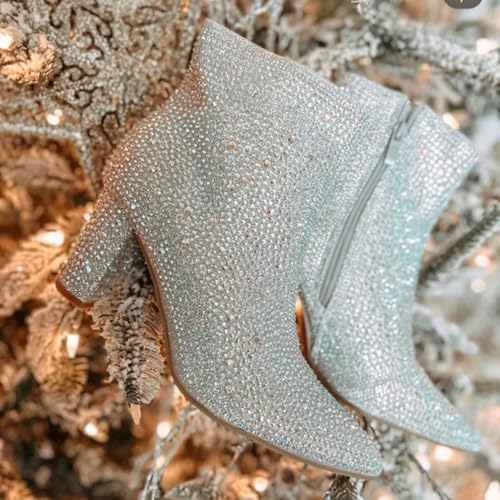 Women Rhinestone Block Chunky Heel Ankle Bootie4
