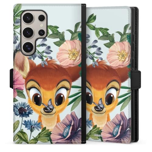 Etui Galaxy S24 Ultra Disney Bambi avec clapet folio robuste et motif floral