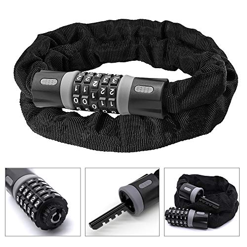 Kunmuzi Serrure à chaîne de vélo 5 chiffres réinitialisable 90 cm