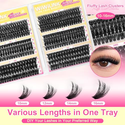 WiWiLINK Lash Clusters 448Pcs (60D+80D+100D), Fluffy Wispy Lashes Clusters, D-Curl Cluster Eyelash Extensions 10-16mm - 100% Vegan, Beginner Friendly — view 2