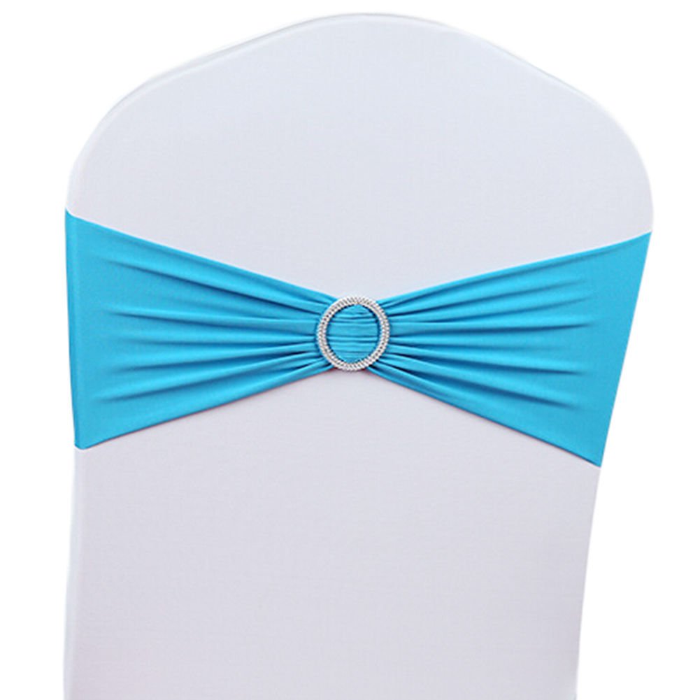 AKA 50PCS Elasticity Stretch Chair cover Band with Buckle Slider Sashes Bow Decor Wedding (Aqua Blue) — image 1