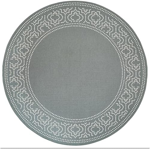 Oriental Weavers Marina Indoor/Outdoor Rug - 1247X - 7'10" Round - in Grey/Ivory - Classic Casual Style, Water, Stain and Fade Resistant, Hose Clean, Patio, Outdoor Living Area Rug