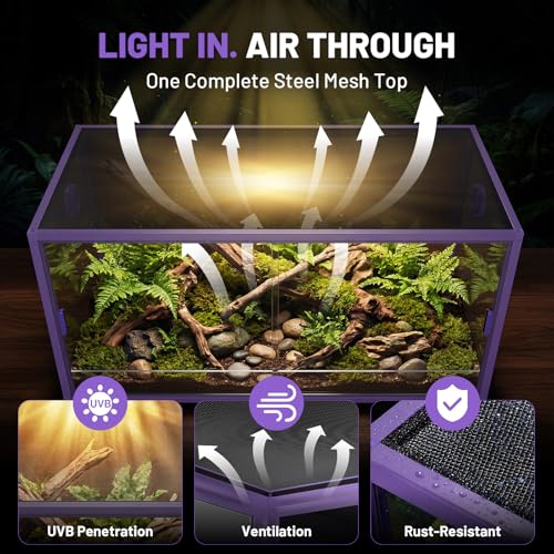 Image of 120 Gallon Reptile Tank, 4x2x2 Reptile Enclosure for Bearded Dragon, Snake, Ball Python & Chameleon, Aluminum Alloy Reptile Terrariums Cage with Front Sliding Tempered Glass Doors (Purple)