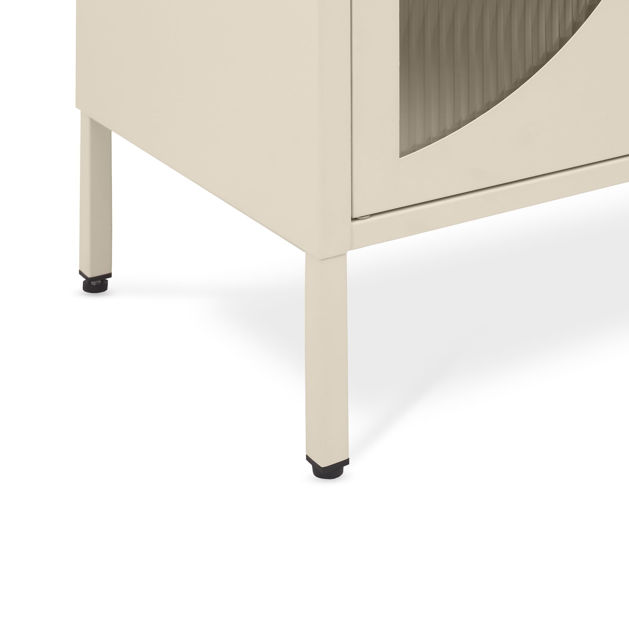 Buffet industriel en métal 4 portes beige et verre cannelé 140cm ELIO