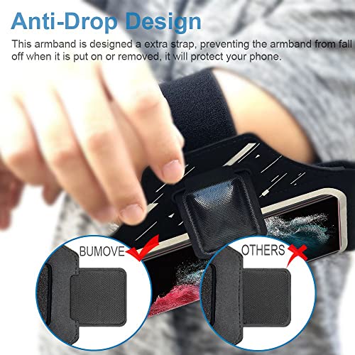 Bumove Running Armband For Samsung Galaxy S23 Ultra, S22 Ultra, S21 Ultra, S23 Plus, S22 Plus, Gym Workout Arm Band Up To 6.9 Inch With Earbuds Card Holder (Black) #TOP6