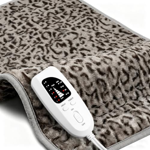 Image of Electric Heating pad for Back Neck Shoulder Knee Arms Legs- Electric Heat Pads with 6 Heat Settings & Auto Shut Off &Dry /Moist Heat Heating Pad for Birthday Mother Father Girl Men Women, Leopard