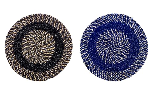 Image of Cotton Round Doormat for Entrance|Handmade Cotton Doormat | Quick Dry, Washable Door Mat for Home, Bathroom & Bedroom - 16 Inch Small (Coffee-Blue-2)