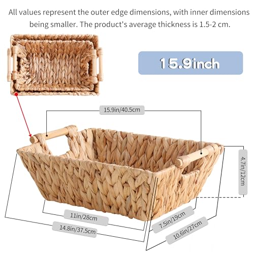 Cesta de jacinto de agua organizadora rectangular grande de mimbre natural 3