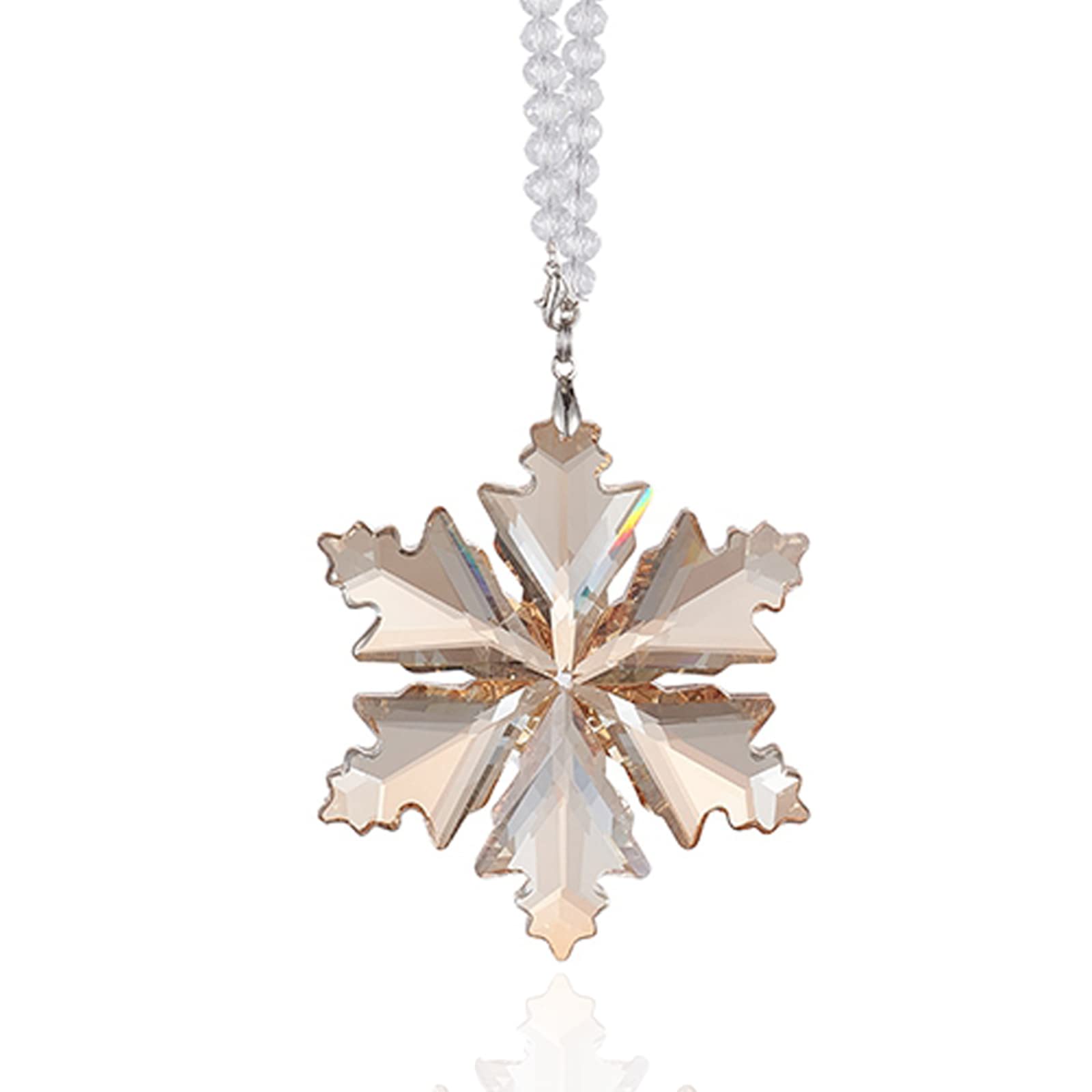 Crystal Snowflake Car Rear View Mirror Pendant Xmas Car Hanging Ornament Car Charm, Champagne