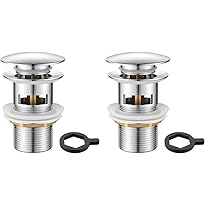 Ibergrif M20502 Cervello per Lavabo Scanalato Con Troppopieno, Tappo di Scarico Del Bagno A Scomparsa, Cromo, Argento, Grande Cap (Confezione da 2)