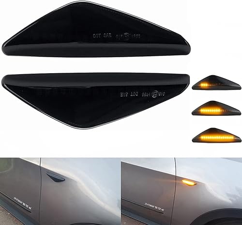 Marcador lateral de guardabarros LED dinámico ahumado, intermitente, conjunto de luz de señal de giro secuencial compatible con BMW X5 E70, E71 E72