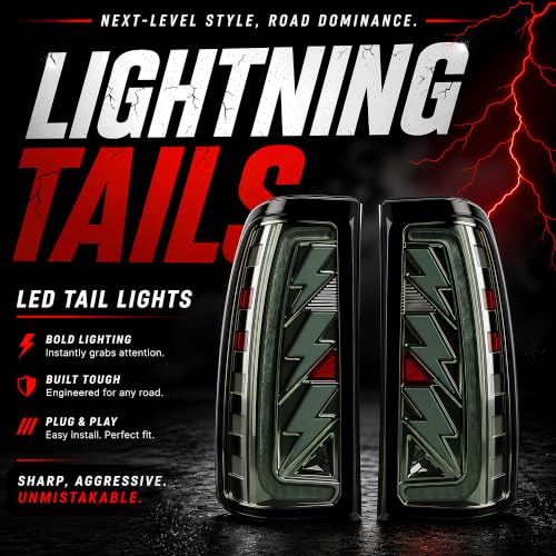Image of Sequential Led Tail Lights Fit for 1999-2002 Chevy Silverado 1500 /2500,1999-2006 GMC Sierra 1500 /2500 /3500, Starting Animated Dynamic Turn Signal,Reverse Light,Brake Light,Rear Light Assembly, Smoked