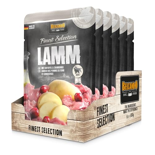 Belcando Frischebeutel [6x300g] | Nassfutter für Hunde | Feuchtfutter Alleinfutter im Einzelportionsbeutel (Lamm mit Kartoffel & Cranberries, 300 g)