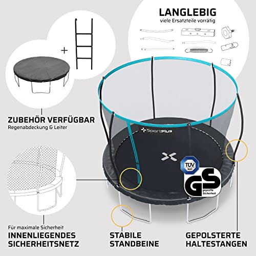 SportPlus Gartentrampolin 305 & 366 cm, TÜV SÜD geprüfte Sicherheit, mit Außenstangen, Innennetz & Randabdeckung… – Bild 4