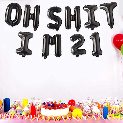 Image of Oh I'm 21! Latex Balloons 16 Inch Black Hallo Twenty Five Cheers to 21 Years Old Theme Decor for Man Woman Happy 21st Birthday Party Photo Studio Prop Flag Decorations Favors Supplies