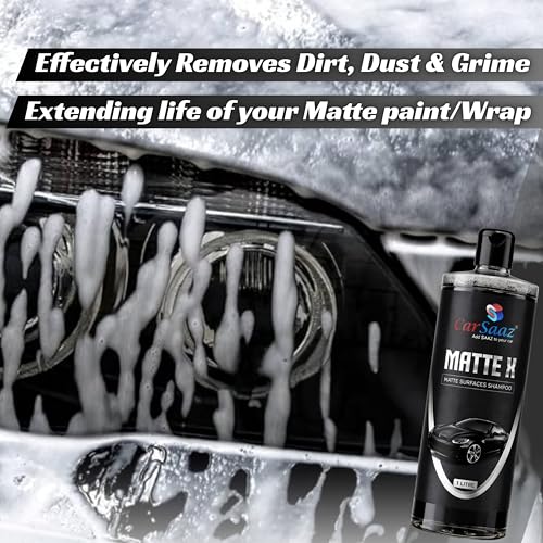 Image of CAR SAAZ Matte X Car & Bike Matte Wash Shampoo (1 Ltr) | Shampoo for Matte Painted Cars, Bikes | Safe for Matte Paint & Wraps | Wash & Shine | Protective, pH Neutral, Super Suds, Highly Effective