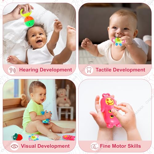 Image of Chanak Baby Kinder Rattle Set for 0-6 Months Old Baby, Non-Toxic, 100% BPA Free, Infant Grab, Spin & Shake Rattles, Colorful Rattles with 6 Pcs, Early Educational Sensory Toy, BIS Approved
