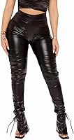 Zebaexf Women's High Waisted Faux Leather Leggings - Stretchy Butt Lift Stacked Pants with Side Splits
