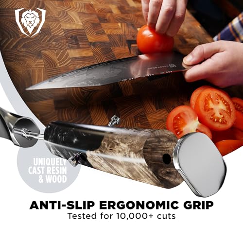 Image of DALSTRONG Chef Knife - 8 inch - Valhalla Series - Ravenstone Black Blade Titanium Coated - Premium 9CR18MOV HC Steel - Resin & Wood Handle - Razor Sharp - Kitchen Cooking Chef's Knife - Leather Sheath