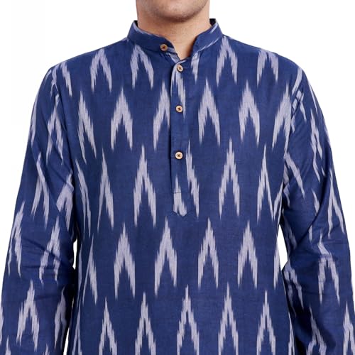 Image of SKAVIJ Men's Pure Cotton Printed Kurta Pajama Set Ikat Design Casual Ethnic Dress