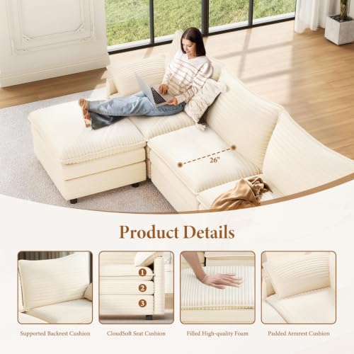 Image of Vesgantti 169 inch U Shaped Sectional Modular Couch, Comfy Cloud Sofa, Beige
