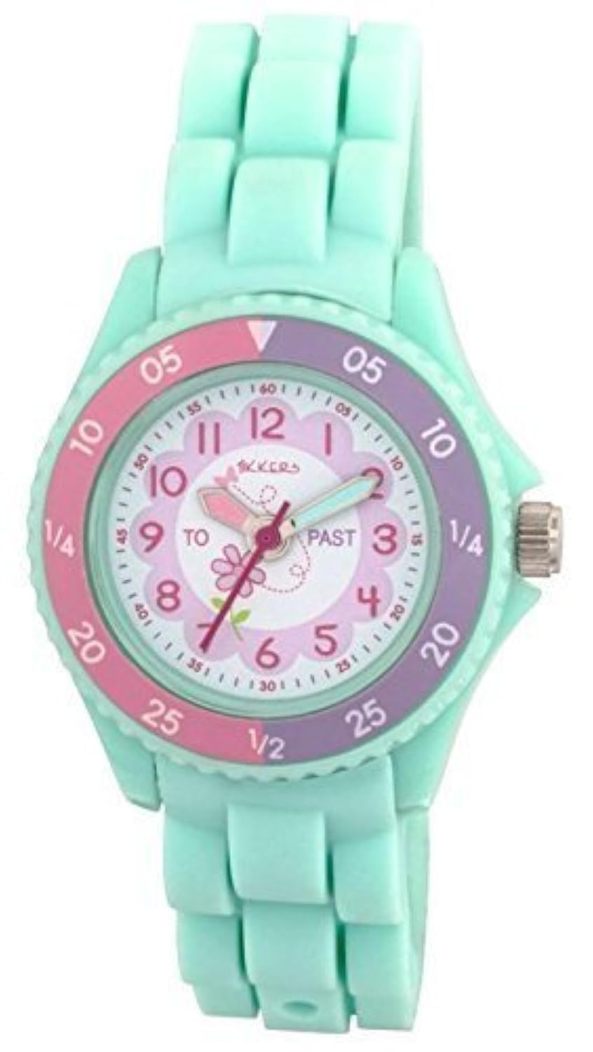 TikkersChildren's Girls Aqua Green Flowers Theme Silicone Time Teaching Watch - NTK0004