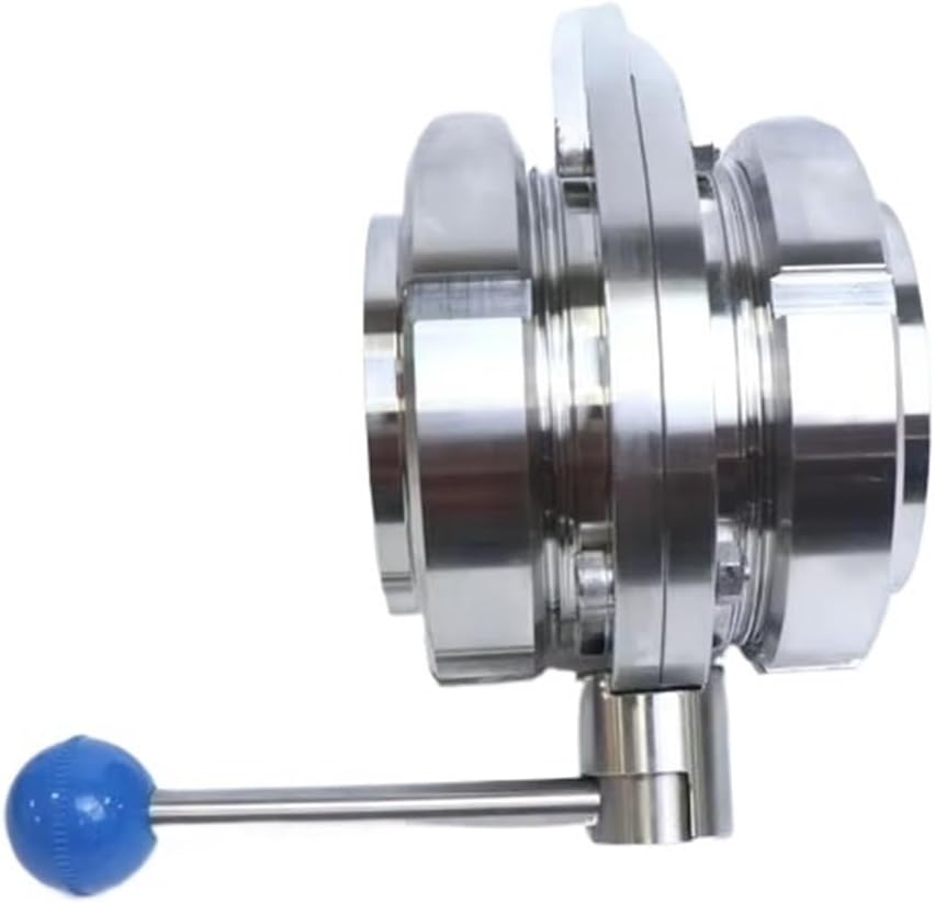 Food Grade Sanitary Butterfly Valve Stainless Steel 304, 316 Union Butterfly Valve with EPDM Seat 2 Inch External Thread Manual(Beige)
