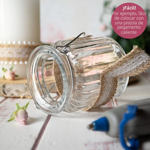 Miniatura 6 de Weddingtree Cinta De Yute De 10 M Con Encaje, 5 Rollos De 2 M, Cinta Decorativa Con Borde De Encaje Para Regalos, Bodas, Fiestas Y Manualidades, Cinta De Encaje, Cinta De Boda, Incluye 30 Alfileres