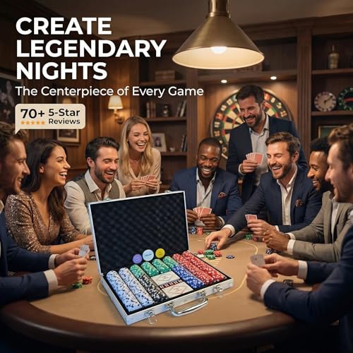 HEITOK Pokerkoffer 500 Stück – Premium Texas Holdem Set mit 11,5g Laser Chips & Alu-Koffer für 10 Spieler