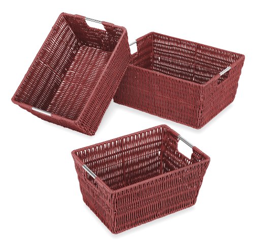 Image of Whitmor 3 Pack Storage Baskets, Large Woven Baskets for Storage Shelves Home, Pantry Baskets Organization and Storage, Red.
