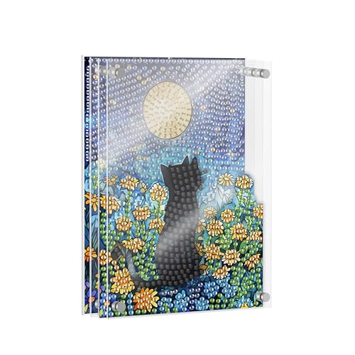 SKRYUIE DIY Acrylayers Diamond Art Kits for Adults, Cat Multi-Layer Acrylic Diamond Painting Kits, 4-Layered Magnetic Stand-Up Tabletop Decor, Unique Multi-Dimensional Craft Gift 4x6 Inch A19