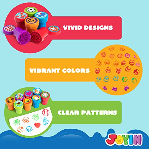 Image of JOYIN 100 Pcs Assorted Stamps for Kids Self-Ink Stamps (50 Different Designs, Dinosaur, Zoo Safari Stampers) for Party Favor, Carnival Prizes, School Classroom Gift Stuffers, Treasure Box Toys