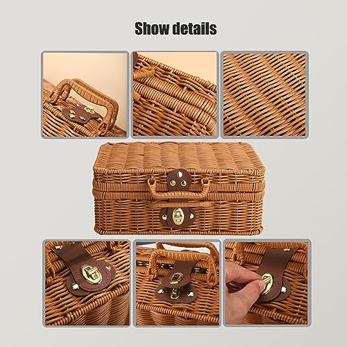 BEIJIALY Weiden-Picknickkorb, Retro-Weidenkorb, Rattan-Koffer, Aufbewahrungskorb, Gewebter Korbgeflecht, Vintage-Koffer, Gewebter Aufbewahrungskorb, Requisitenbox, Geschenkkorb für Camping,(M)