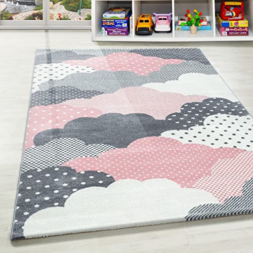 Kinderteppich Kinderzimmer Wolke Design Kinder Teppich Babyzimmer Weicher Flor, Farbe: Pink,...
