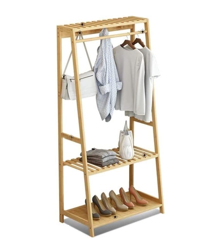 Iwenzhkpa Natural Coat Rack Coat Stands Heavy Duty Adjustable Clothing Rail Garment Clothes Rack Collapsible With Hooks For Shoes Hats Scarves Freestanding