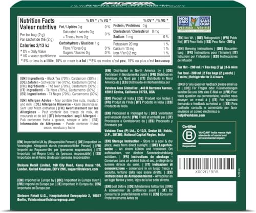 VAHDAM Kardamom Masala Chai Tee | 100 Pyramidenteebeutel | Indischer Schwarzer Tee mit Zerkleinertem| Original Kardamom Chai-Mischung aus Indien | 100% Natürlich